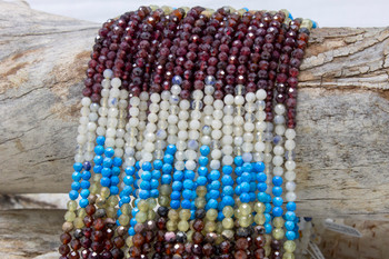 Mixed Gemstones Banded Polished 3.5-4mm Round - Howlite, Rutilated Quartz, Garnet, Black Veined Rhodonite