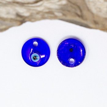 Glass Polished 15mm Evil Eye Lampwork Flat Round Charm