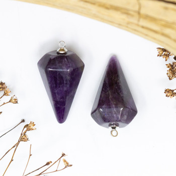 Amethyst 25x16mm Pyramid Hexagon Pendant