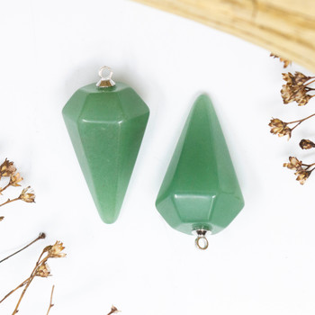 Green Aventurine Polished 25x16mm Pyramid Hexagon Charm