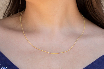 18K Gold Plated Brass 1mm Round Snake Chain 16.5" Finished Necklace