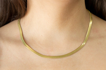 Gold Plated Stainless Steel 5mm Flat Snake Chain 17.7" Finished Necklace