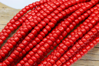 Vintage Maasai Glass Beads Polished 4x2-4mm Semi Round - Red