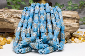 Venetian Chevron Glass Hand Painted 12x30mm Faceted Rice - Sky Blue