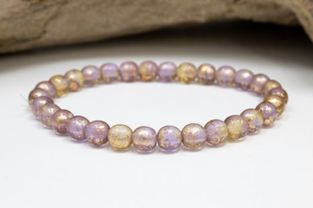 Czech Glass 6mm  Round -- Grape / Pale Yellow Gold Finish