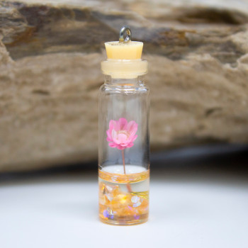 Resin 37x11mm Glass Bottle with Dried Flower Peach / Pink Pendant