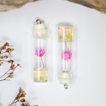 Glass Bottle with Resin & Dried Flower White / Pink Pendant