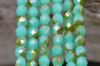 Fire Polish 3mm Faceted Round - Green Turquoise Celsian