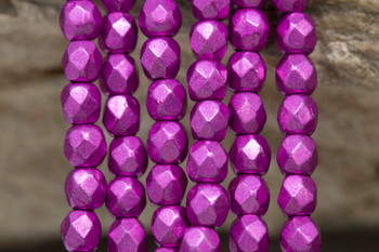 Fire Polish 3mm Faceted Round - Saturated Metallic Pink Yarrow