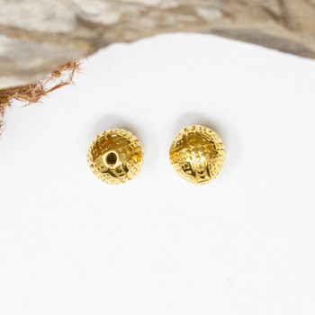 Gold Plated Stainless Steel 9mm Criss Cross Round Bead