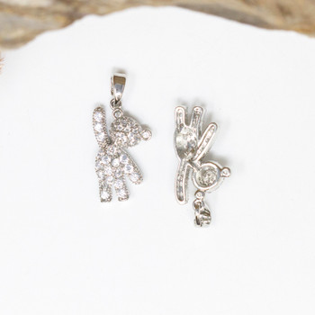 Silver Plated Micro Pave 12x24mm Hanging Bear Charm