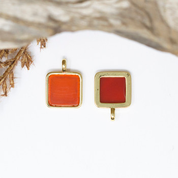 Carnelian Polished Gold Plated 12mm Flat Square Pendant