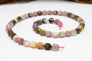 Natural Multicolor Green Pink Tourmaline 6mm Prism Gemstone Beads