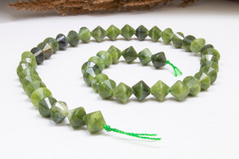 Dark Lemon Jade Polished 8mm Faceted Bicone