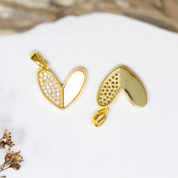 Gold Plated Micro Pave 13.5mm Shell Heart Charm