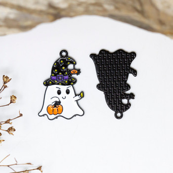 Black Plated Enamel 15x25mm Pumpkin Ghost Charm