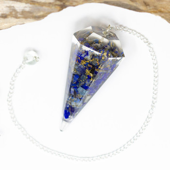 Lapis Chips in Resin 50x25mm Pendulum Pendant