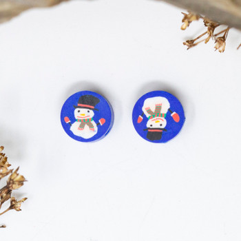 Polymer Clay 10mm Blue Snowman Flat Round