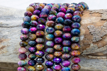 Tiger Eye Galaxy Pink Blue Mix Polished 6x10mm Faceted Rondelle