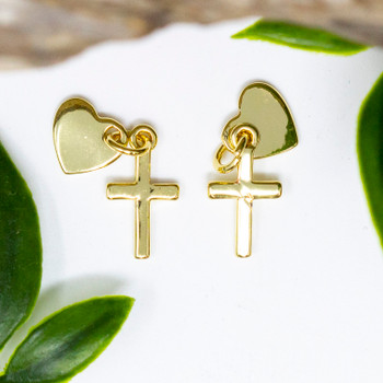 Gold Plated 9x14mm Cross & Heart Charm