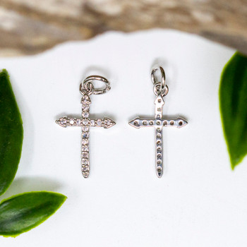 Silver Plated Micro Pave 10x14mm Sword Cross Charm