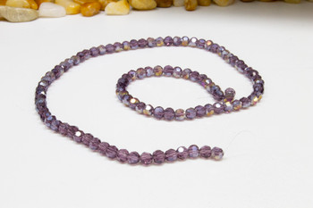 Glass Crystal Polished 3mm Faceted Round - Medium Purple Half Coated