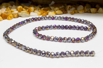 Glass Crystal Polished 5x6mm Faceted Rondelle - Purple Iris Full Plated