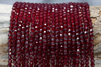 Glass Crystal Polished 4mm Faceted Round - Deep Red