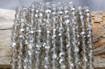 Glass Crystal Polished 7mm Faceted Round - 1/2 Coated Transparent Grey