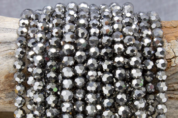 Glass Crystal Polished 8mm Faceted Round - Full Plated Platinum
