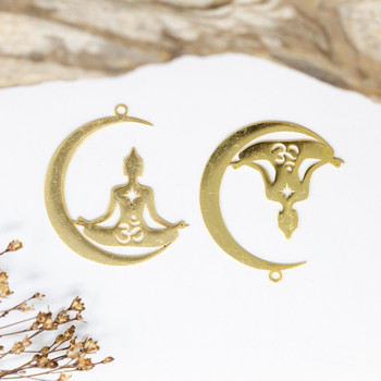 18K Gold Plated Stainless Steel 32x27mm Yoga Moon Buddha Pendant