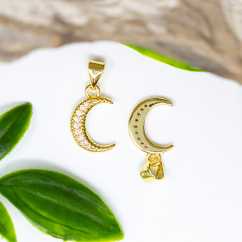 Gold Plated Micro Pave 15x9mm Crescent Moon Charm