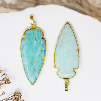 Gold Plated Amazonite Polished 18x43mm Arrowhead Pendant