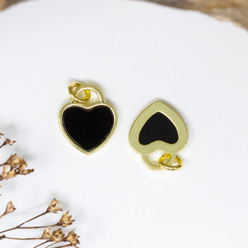 Black Onyx Polished Gold Plated 14mm Heart Charm