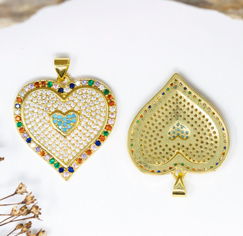 Micro Pave Gold Multi Color 20mm Heart Pendant