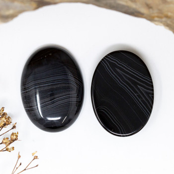 Black Stripe Agate Polished 22x30mm Oval Cabochon