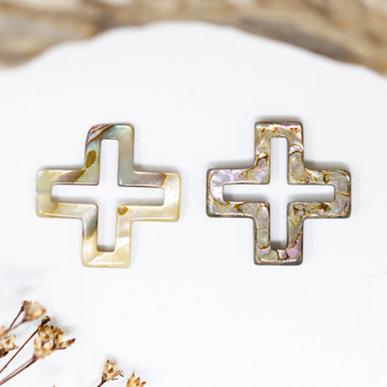 Abalone Polished 20mm Double Sided Square Cross Bead