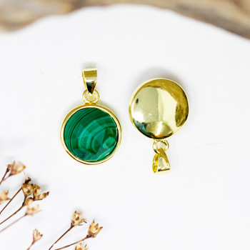 Malachite Polished Gold Plated 11mm Faceted Coin Charm