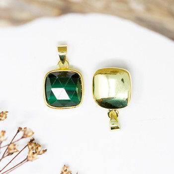 Malachite Polished Gold Plated 11mm Faceted Square Charm