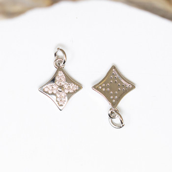 Silver Plated Micro Pave 12mm Diamond Cross Charm