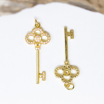 Gold Plated Micro Pave 32x14mm Fancy Key Charm