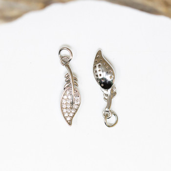 Micro Pave Silver 7x20mm Feather Leaf Charm