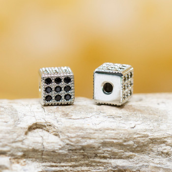 Micro Pave 6mm Silver / Black Cube Bead