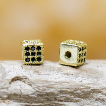 Micro Pave 6mm Gold / Black Cube Bead