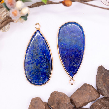 Lapis Polished Gold Plated 40x20mm Flat Drop Pendant