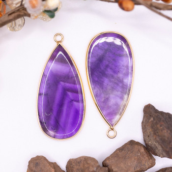 Amethyst Polished Gold Plated 40x20mm Flat Drop Pendant