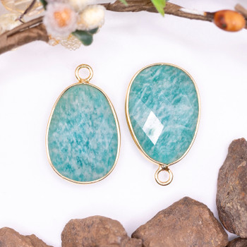 Amazonite Polished 17x22mm Gold Plated Faceted Drop Pendant