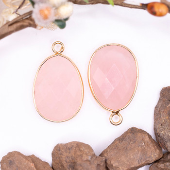 Rose Quartz Polished 17x22mm Gold Plated Faceted Drop Pendant