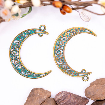 Green Patina Antique Brass Plated Alloy 40x30mm Crescent Moon Pendant