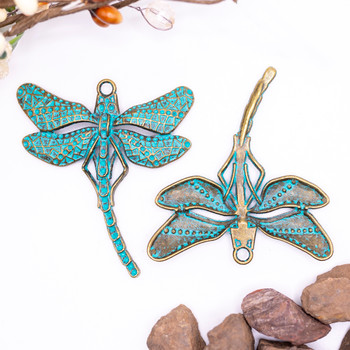 Green Patina Antique Brass Plated Alloy 50mm Dragonfly Pendant